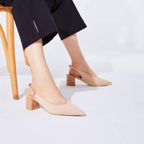 womens slingback heels pointed toe work pumps comfortable chunky pumps knitted closed toe stylish dressy shoes