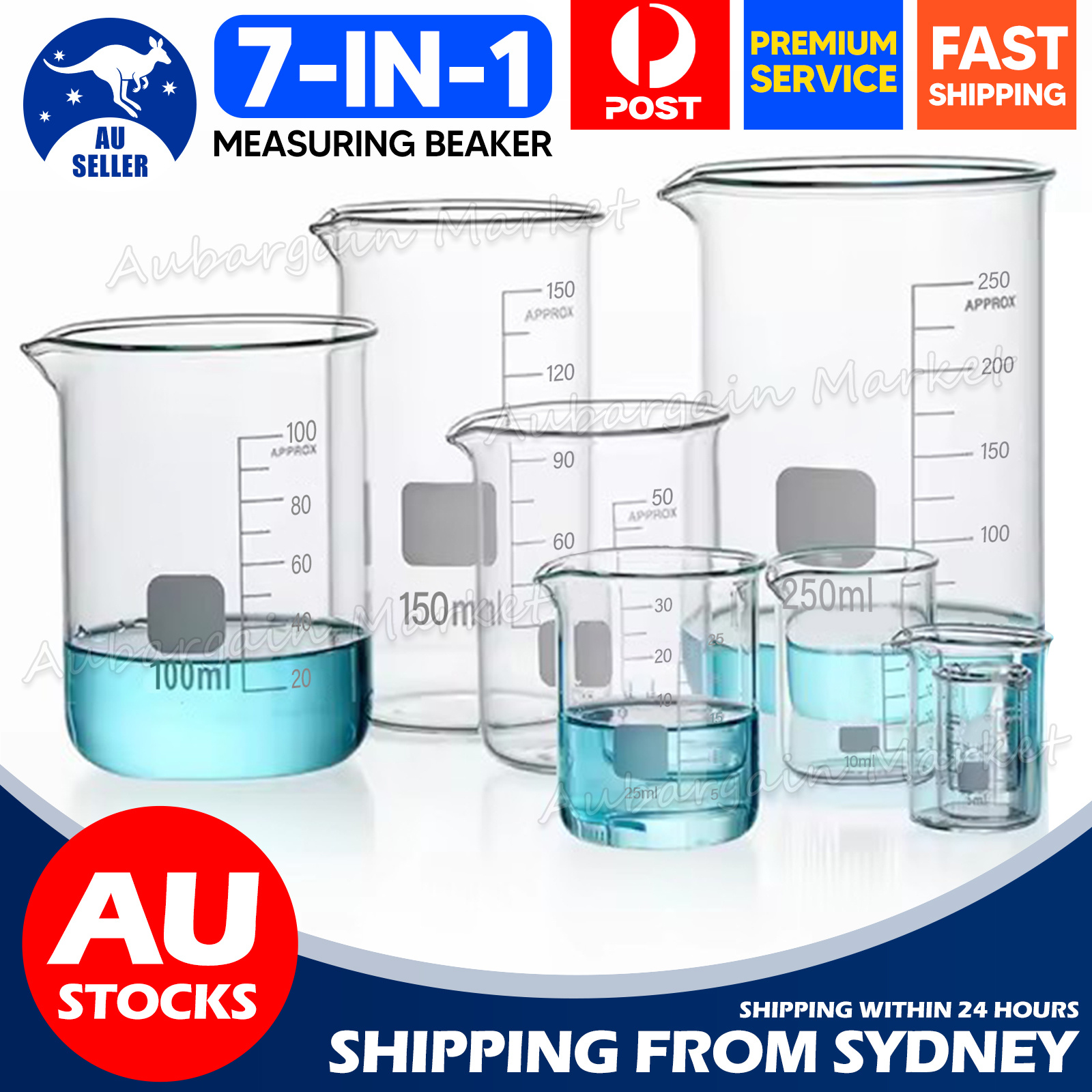TEMU 7pcs Glass Measuring Low Form Beaker Set | 5ml 10ml 50ml 100ml 150ml 250ml, Borosilicate Glass, Aubargain
