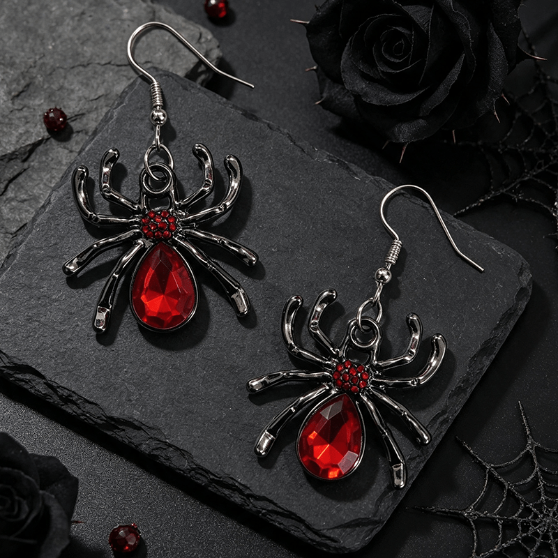 Women's Gothic Style Red Bead Spider Drop Earrings