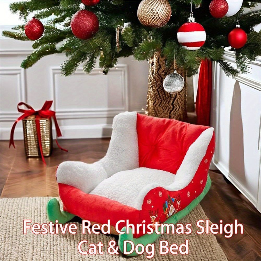 1pc festive red christmas sleigh pet bed for cats small dogs washable durable holiday themed pet bed with snowflake star patterns perfect for cozy indoor celebrations pet bed for dogs indoor pet furniture plush pet bed cozy pet bedding Product details 1