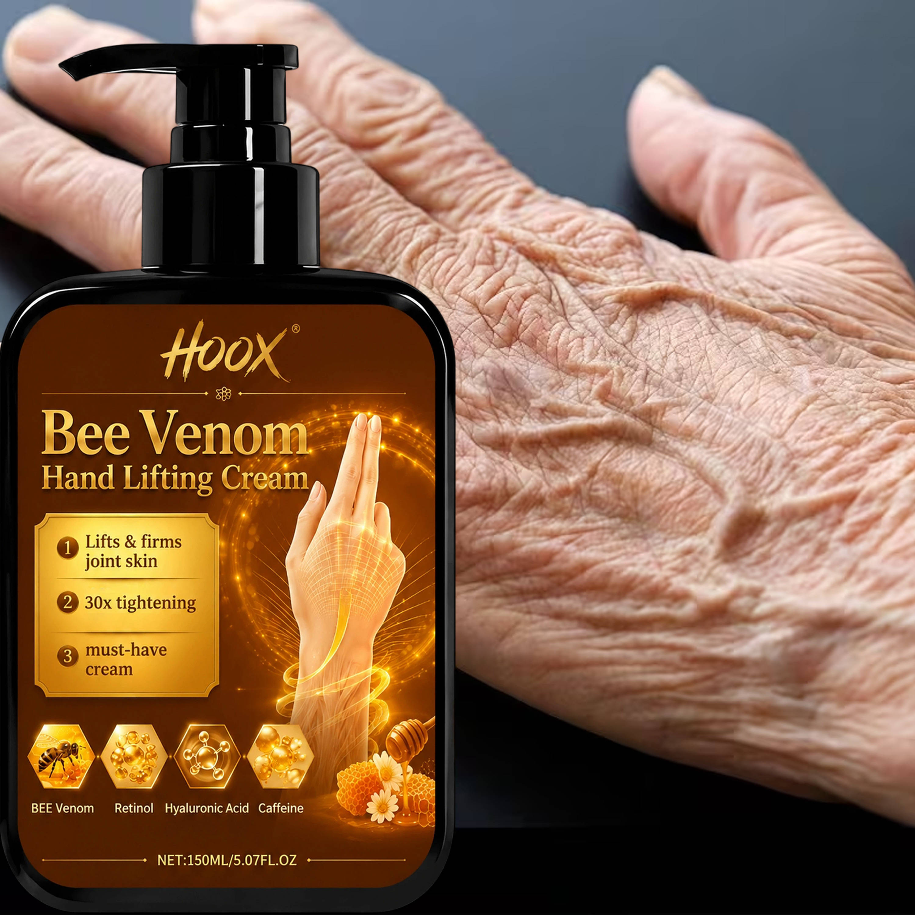 Bee Venom Firming Lifting Hand Cream, Contains 65% Urea, Avocado Extract, Vitamin E And Lactic Acid. Smoothes The Of Hand , And Lifts Skin, Delivers Gentle Yet Moisturization And Deep Gentle Hydration