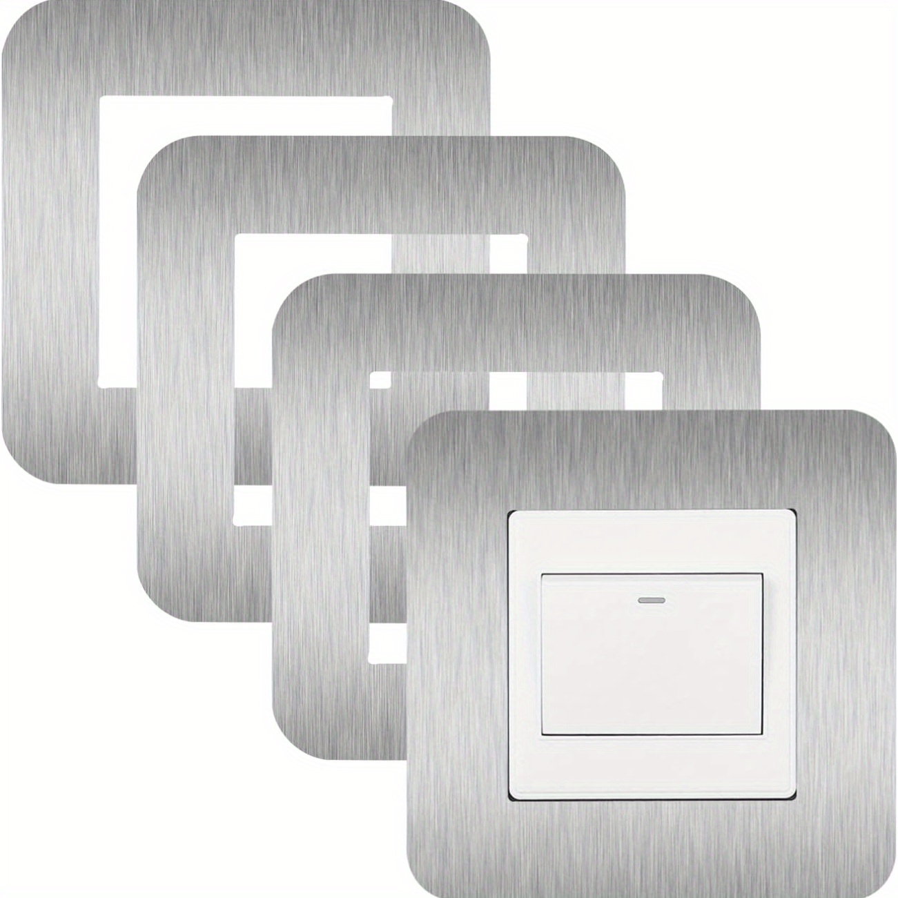 4pcs White Light Switch Covers - 3.38 Inch Square Self-adhesive Wall Plate Covers, Acrylic Light Switch Surround For Home Decor | No Tools Needed, & Stick Installation (fits Standard