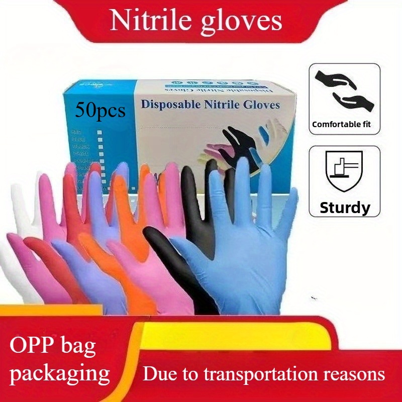 TEMU 50pcs Of Mixed Durable Nitrile Gloves - Latex-free, Waterproof Suitable For Kitchen And Bathroom Cleaning, Tattooing, Hair Dyeing, Pet Care, And