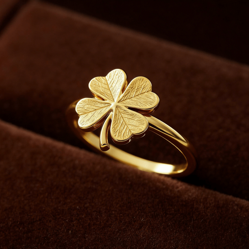 Women's Minimalist Four-leaf Clover Copper Ring, Elegant Design
