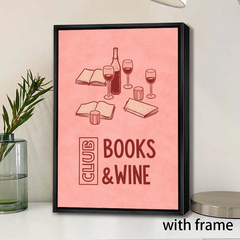 2d flat 1pc vertical framed books wine canvas poster modern minimalist bohemian decor suitable for living room bedroom office vertical hanging shelf decor with hook frame ink on canvas birthday gift for decoration 2d flat