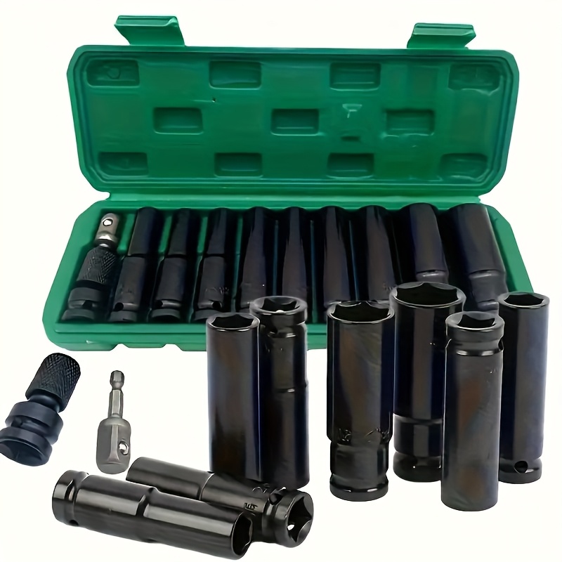 11-delni vtičnic za udarni ključ 1/2 palca + adapter, 10-24 mm šestrobno orodje za avtomobilska popravila, vključno s prenosno škatlo za
