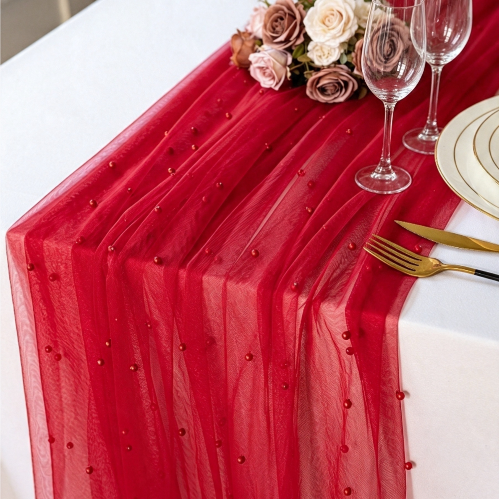 TEMU 1 Autumn-themed Pearl Table Runner - 70*180cm/27.56*70.87in, Available In 2 Colors: Red And Dark Green, For Christmas And New Year Home Decor