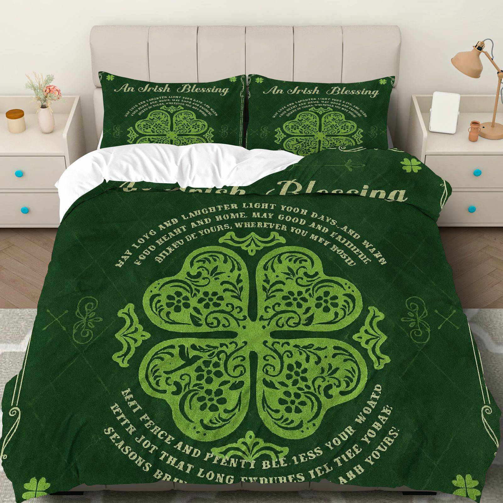 3pcs duvet cover set 1 duvet cover and 2 pillowcases without pillow inserts clover     patricks day theme festival bedding     suitable for decorating bedroom     hotel