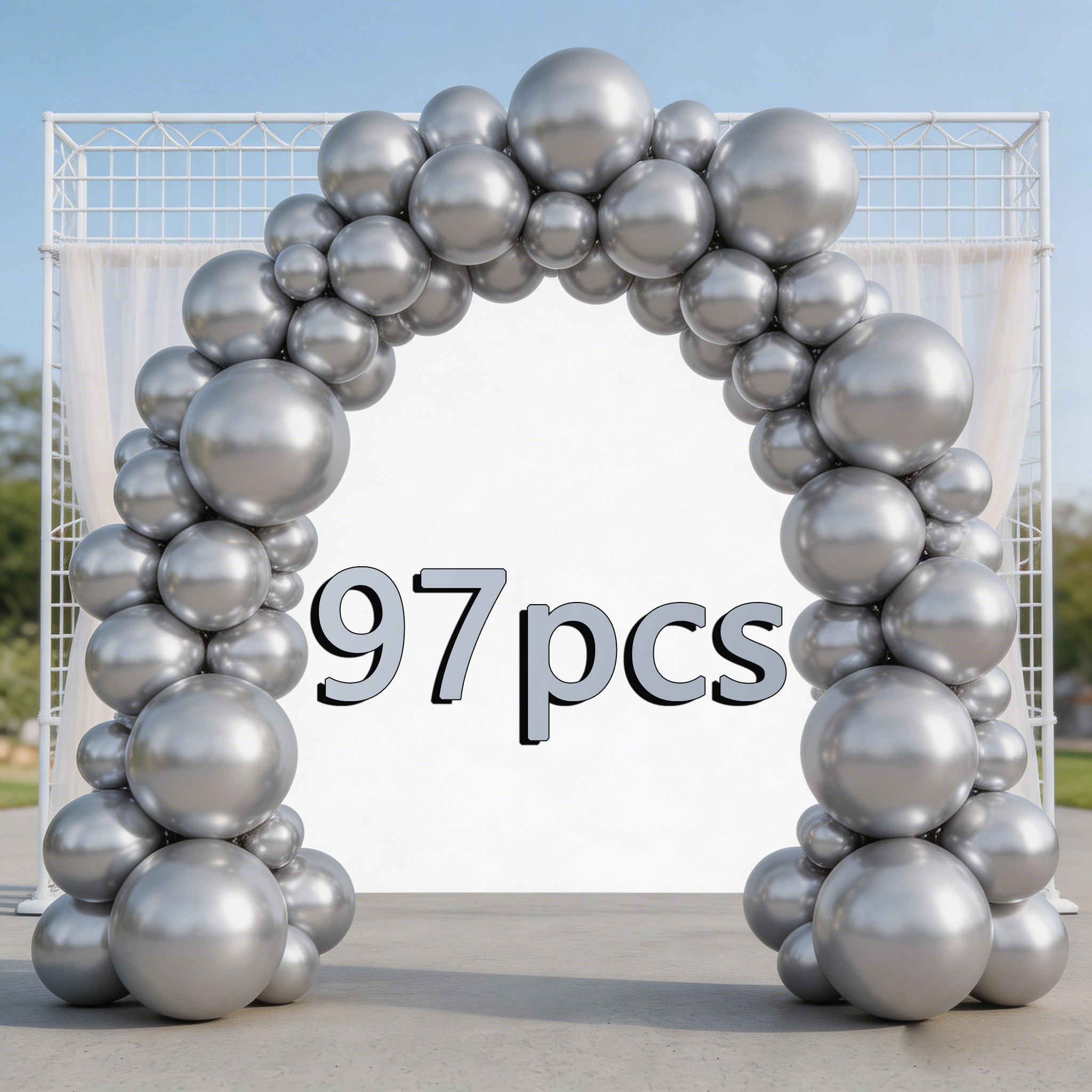 TEMU Kit de guirlande de ballons en latex argentés chromés métalliques, 97 pièces, différentes tailles 18/10/5 pouces, kit d' de guirlande de ballons