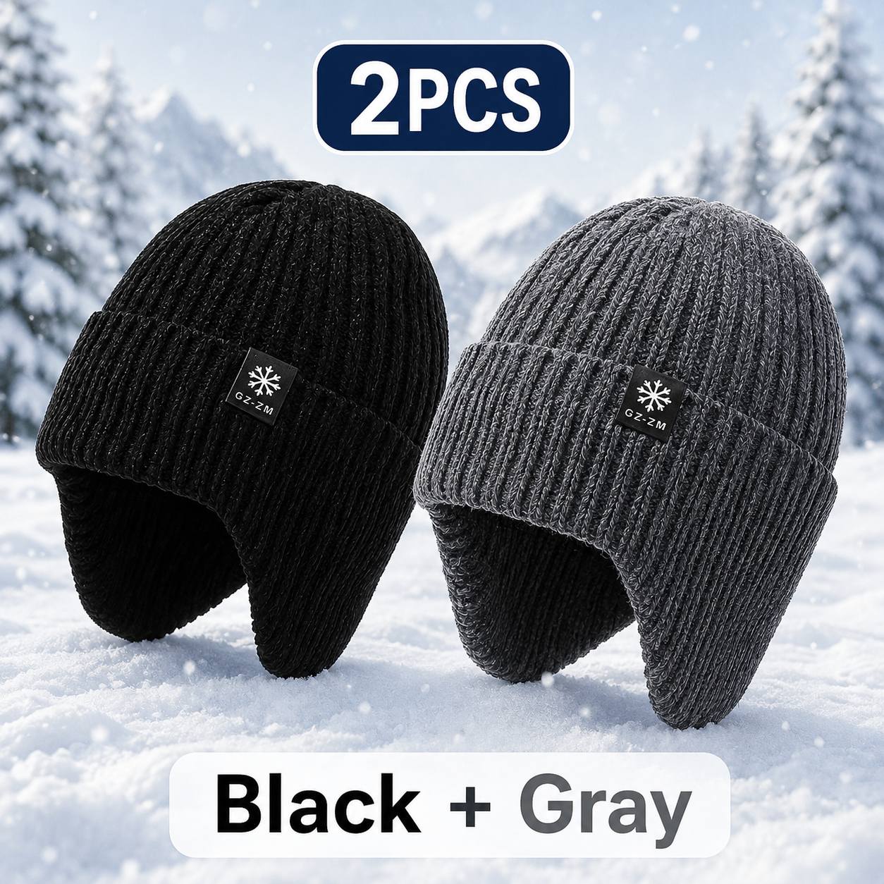 TEMU 2pcs Thickened Winter Knit Ear Muffs Hat Set - 2pcs Warm Hats - Outdoor Hats - Gift For Dad And Grandpa