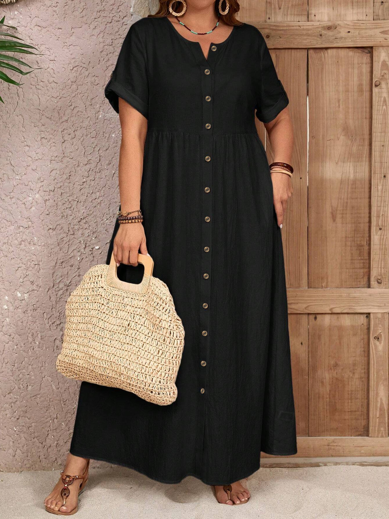 long black dress plus size formal Black Beaded Plus Size Maternity Dress 2XL