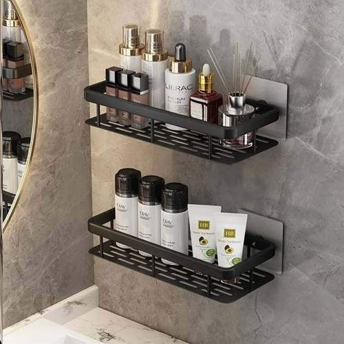 2pcs black wall mounted storage shelf heavy duty plastic no drill organizer rack with corner shelf for bathroom rack