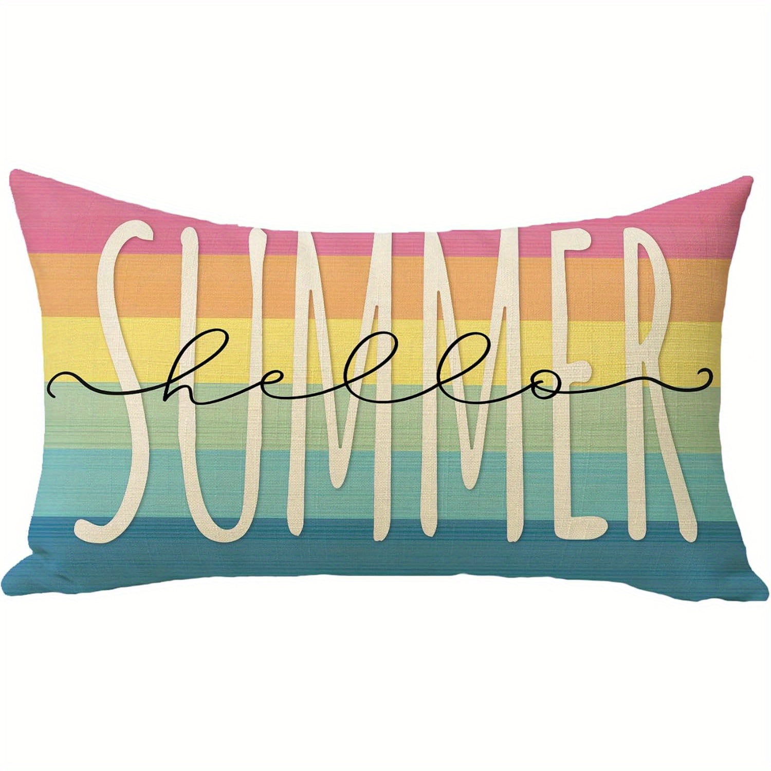 TEMU 1pc Hello Summer Summer Decorative Throw Pillow Cover, Rainbow Stripe Cushion Cover Decoration, Seasonal Home Sofa Decorative Pillow Cover, 12 X