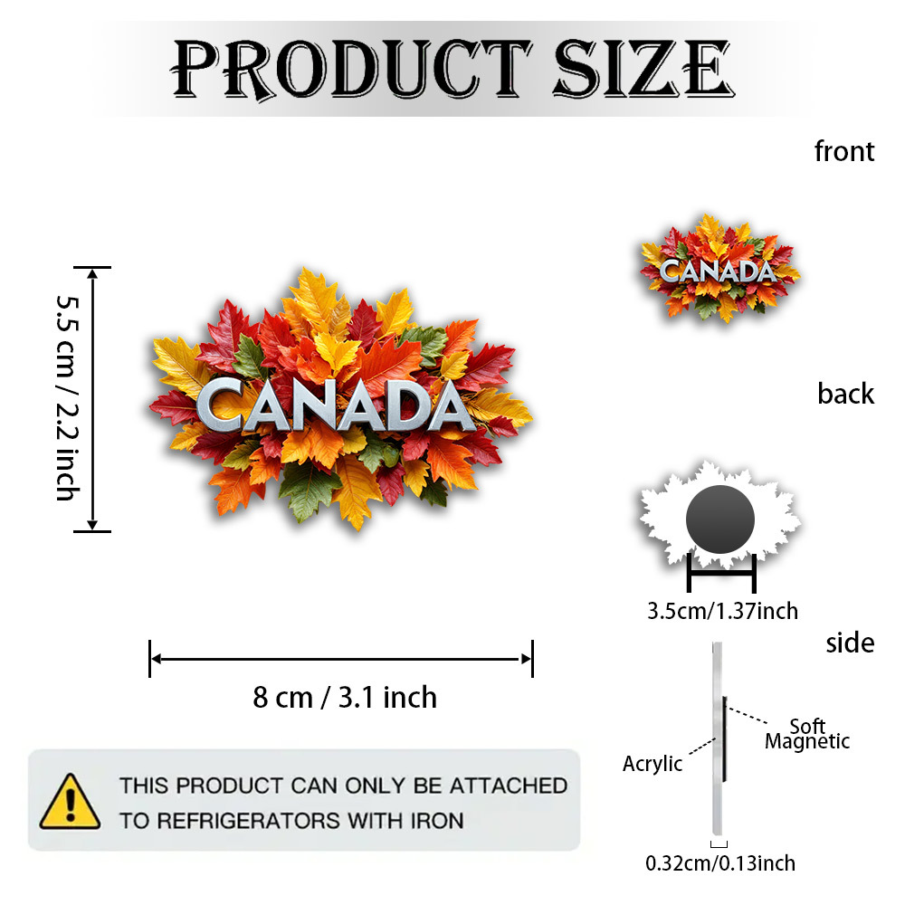 TEMU A Flat, Soft Magnet Made Of Acrylic And Rubber, Featuring Exquisite Metal Art Patterns Depicting The Of Canada, With Vibrant Colors Including