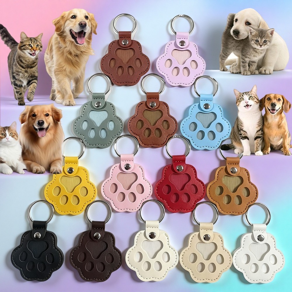 Image of 14pcs Cat Paw Print Keychain Set, Durable Pvc Faux Leather Pet, Replaceable Dog Collar Pendant, Commemorative Gift For Cat And Dog Owners, Random 14 Colors