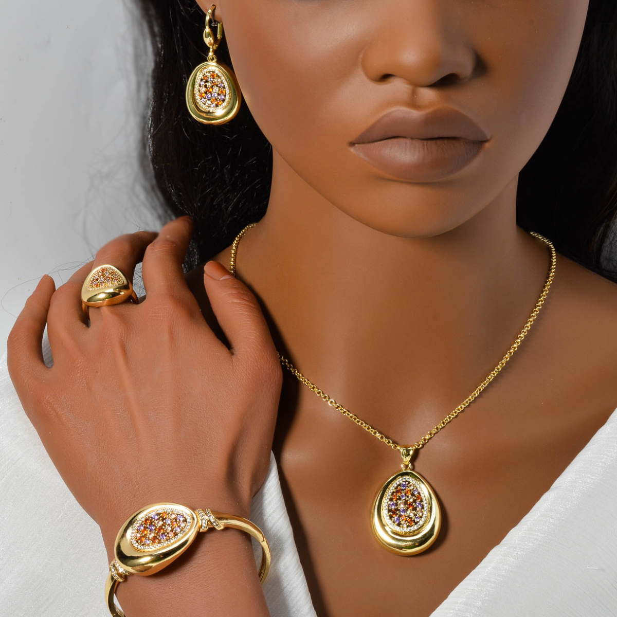 Colorful Bling Zirconia Jewelry Set Middle Eastern Bohemian Style