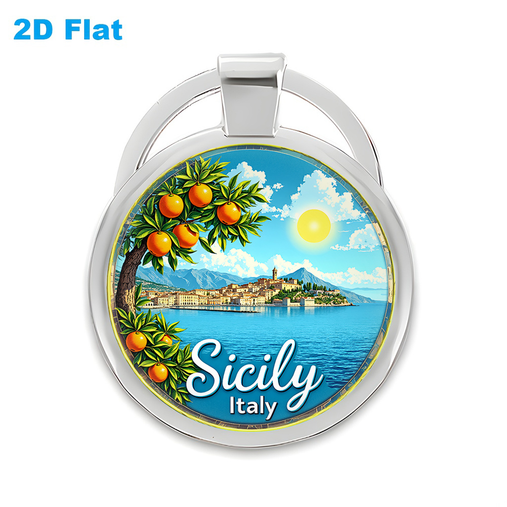 TEMU 2D Flat - 1pc Portachiavi 2D Flat Sicilia Italia Costa Vintage Stile Poster da Viaggio | Design e Albero di , per Chiavi Auto, Accessori Borsa,