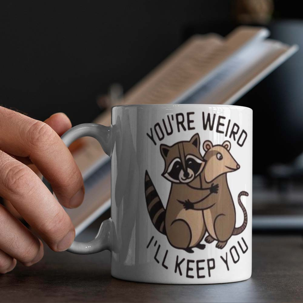   raccoon coffee mug youre weird ill   quirky design ceramic   office home use funny message details 1