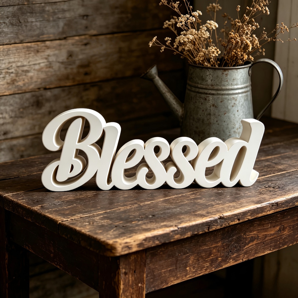 TEMU Blessed Quote Pvc Decor Sign Suitable For Home, Dual Use Tabletop & Wall Hanging Plaque With English Text, Rustic Farmhouse Shelf Ornament For