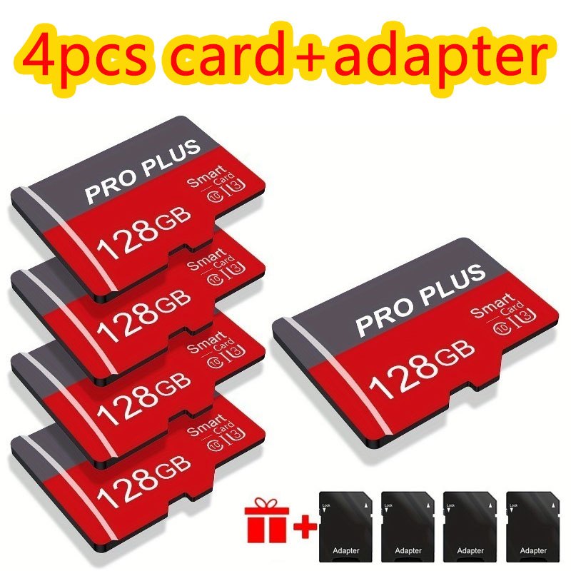 TEMU 4pcs 128gb Includes Tf Card Adapter, Memory Card, Suitable For Smartphones Tablets Cameras Car Camcorders/game Consoles.
