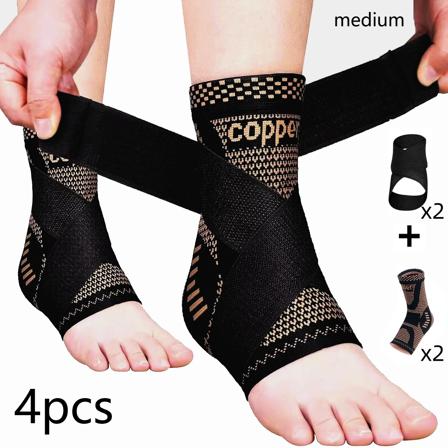 TEMU Lot de 4 manchons de soutien de cheville compressifs, 1 paire, attelles de cheville unisexes pour usage , entraînement, cyclisme, yoga, Pilates,