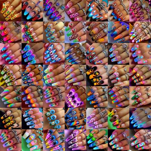 96pcs random nail art set with leopard print stripes flames butterflies plants flowers gradient hearts stars and bows medium length long ballet and square press on nails removable nails for women suitable for daily wear
