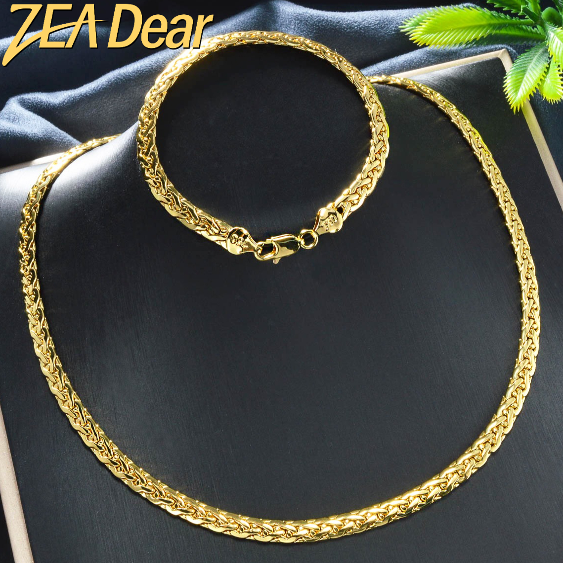 Image of 2pcs/set Fashion Geometric Necklace + Bracelet Copper Jewelry Set Suitable For Men And Women Holiday Daily Versatile Graduation Season Jewelry Gift