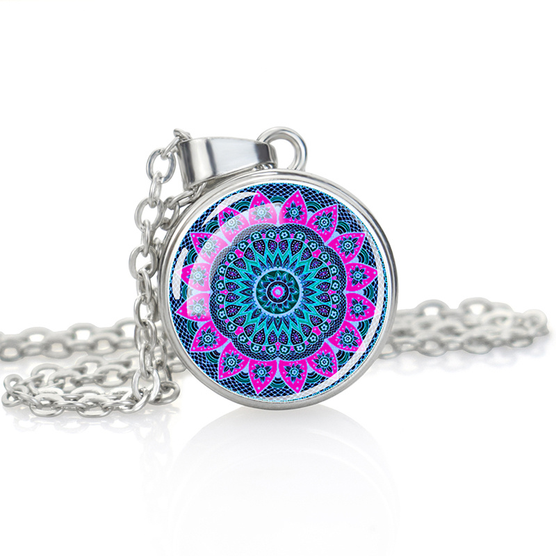 Elegant Single-Sided Button Glass Cabochon Pendant Necklace