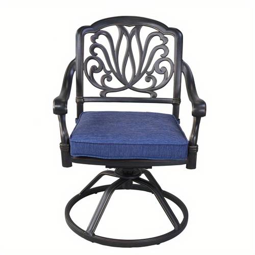 patio outdoor aluminum dining swivel rocker chairs with cushion set of 2 navy blue