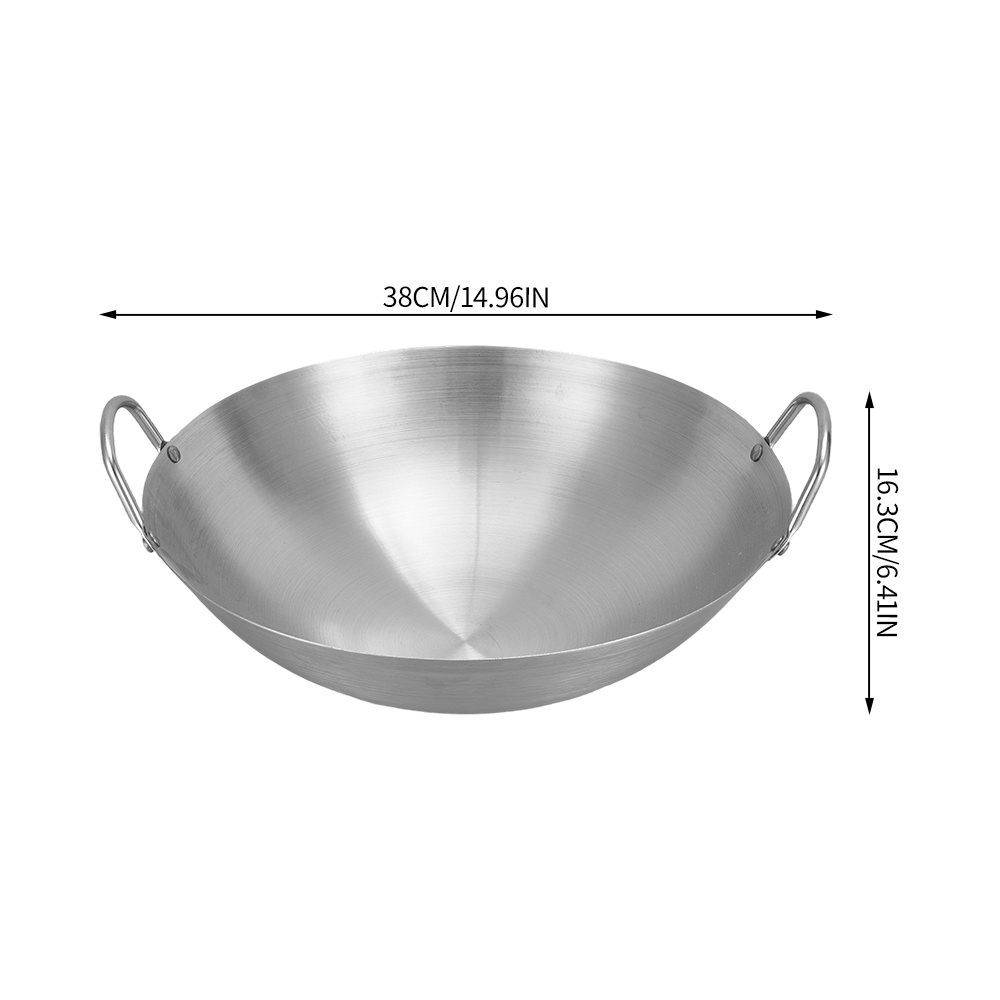TEMU Extra Large 38cm/15in Heavy-duty Stainless Steel Wok/ Fry Pan - Professional & Home Kitchen Cookware With Dual Looping Handles, Large Capacity