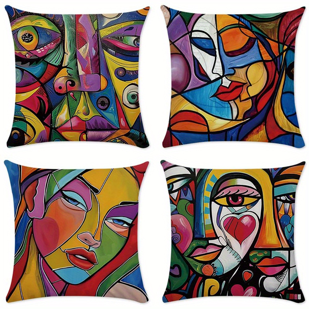 

de 4 housses de coussin géométriques en le , 17,7 x 17,7 pouces, housses de coussin d’art contemporain, à , lavables en , canapé, chambre à coucher, de