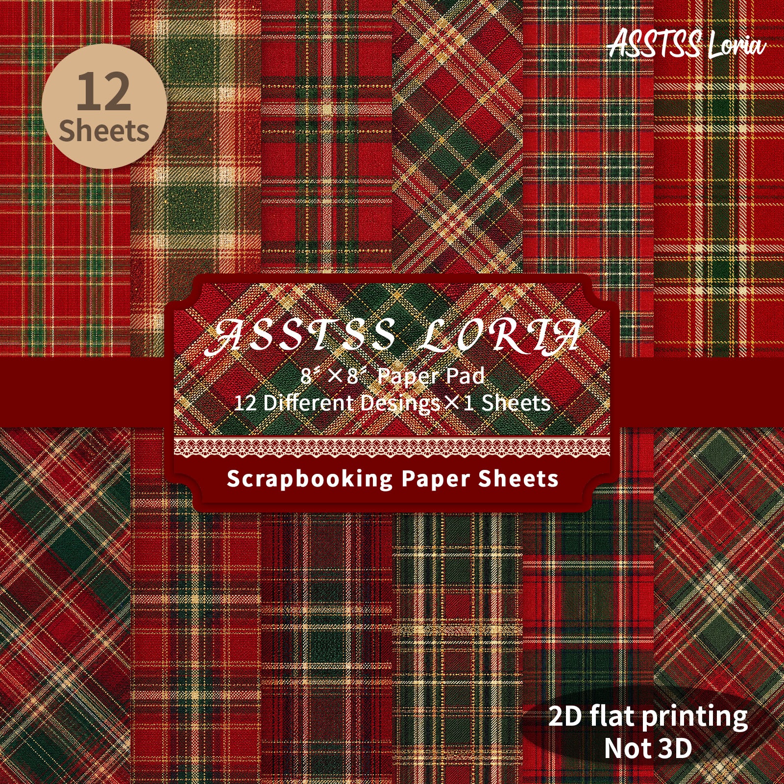 TEMU 12-sheet Asstss 8x8 Inch Scrapbooking Paper Pad, Christmas Red Plane/2d Backing Paper Supplies, Heavyweight Cardstock For Journaling, Collage