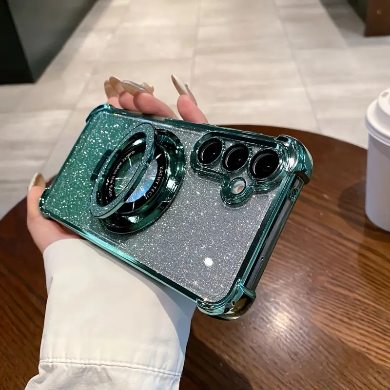 TEMU Phone Case - Sparkling Stand With 4-corner Magnetic Brackets And Transparent Electroplated Anti-fall Case, Suitable For , Including A56, A55,
