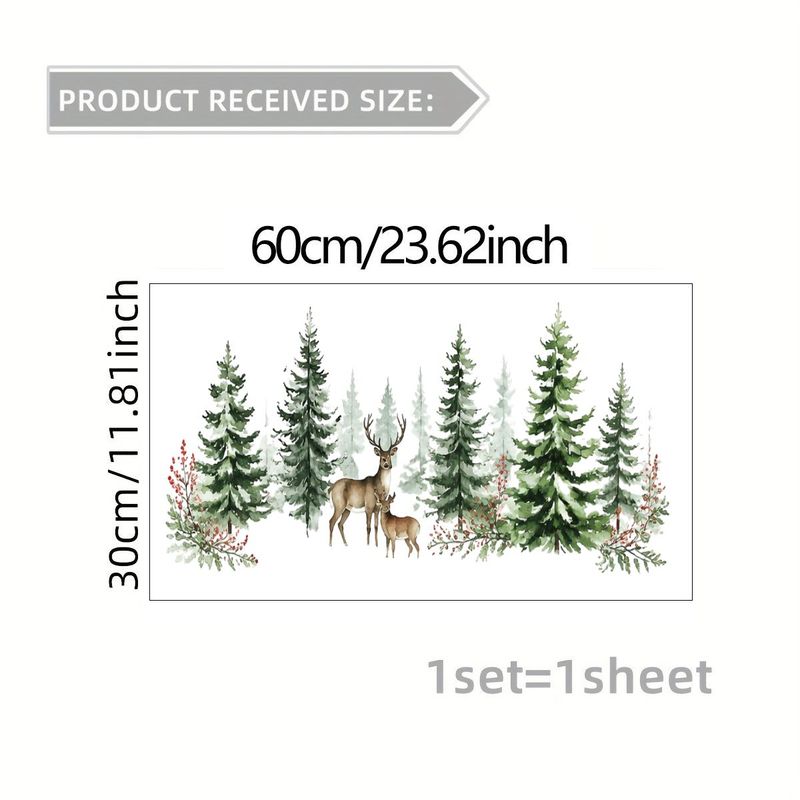 TEMU 1 stuks 2D Platte Sticker, Kerst Raamsticker, Raam Bloem, Glas Muurschildering Raam Deur Decoratie Sticker Bos Herten Kudde Voorspoedige Sneeuw