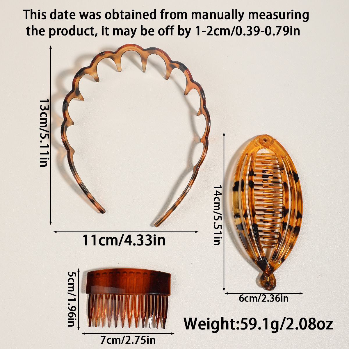 3pcs Tortoise Shell Hair Accessories Set, Headband & Hair Clip