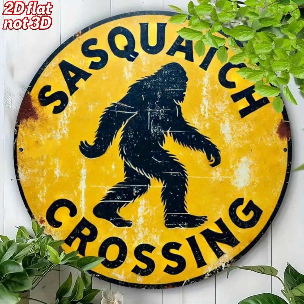 TEMU 2d Flat - 【2d Flat】 2d Flat - [2d Flat] 1pc 2d Flat 8x8in Plaques And Wall Art Outdoor Decor Sasquatch Crossing Metal Sign Iron 8x8in Vintage