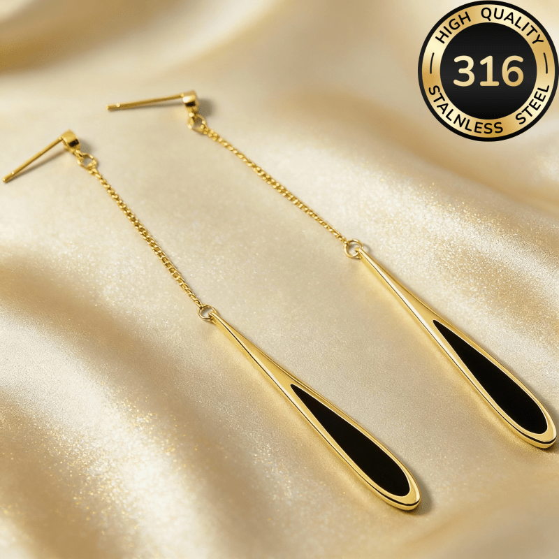E-shop Premium Hypoallergene Edelstahl Ohrringe mit langer Kette, 18K vergoldenet, wasserfest, farbecht, robuste Tropfen-Ohrringe, vielseitig elegant,