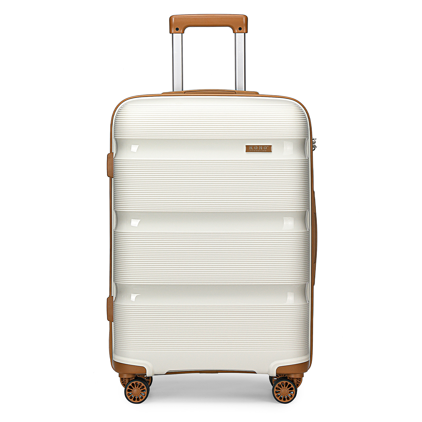 Image of Kono Rigid Travel Suitcase Set 55 Cm With 4 Wheels + Foldable Travel Bag For Sports With Make-up Bag, Cream, Suitcase