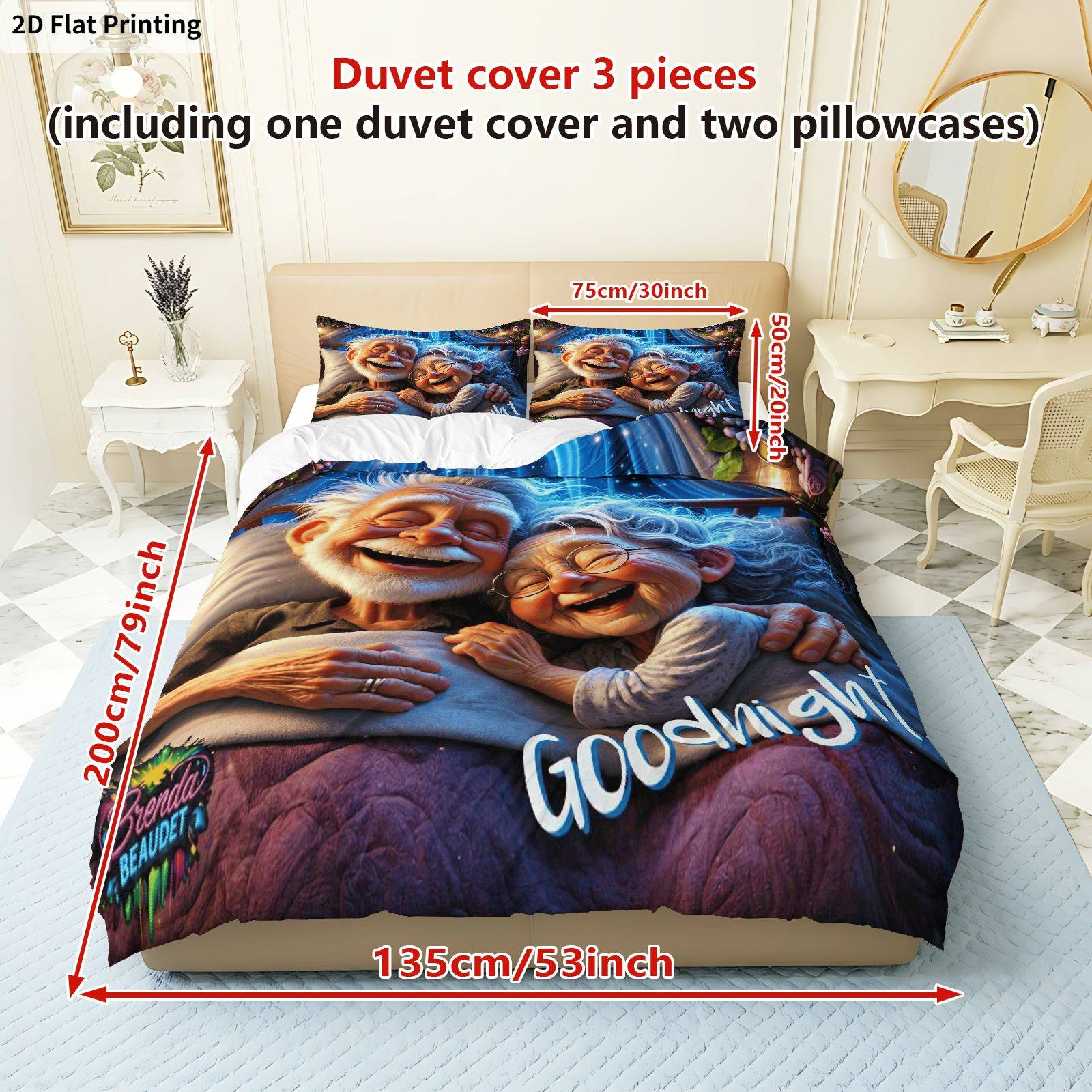 TEMU 3pcs Duvet Cover, 1 Duvet   2 Pillowcases( Without Filler), Vintage Romantic Cozy Night Sky Theme, Valentine' S Day Bedding, Elderly Decoration
