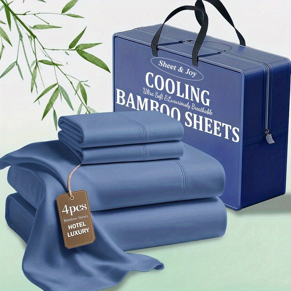 4pcs bamboo cooling bedding set breathable and cooling suits for hot sleepers and sweats kids pillowcases flat sheet and fitted sheet a perfect gift for family couples local warehouse