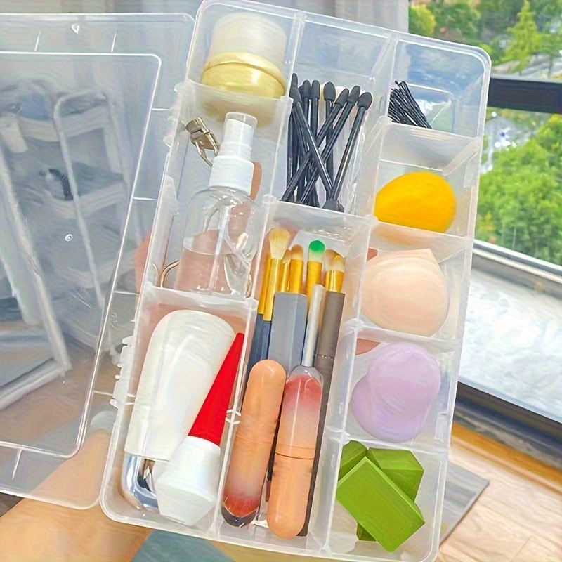 2pcs large transparent plastic storage box with 15 compartments suitable for beads jewelry   transparent plastic storage box for jewelry jewelry box bead organizer     rectangular container lightweight organizer sturdy construction compartment organizer home organizers craft enthusiasts jewelry boxes Product details 3