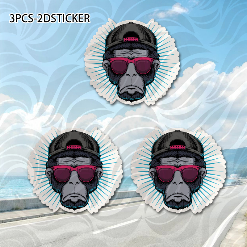 artikel foto 2d plat, 3 stuks [cool] 2d plat - 3 inch. dit kunstwerk combineert een stijlvolle aap met pet & modieuze bril, in zwart/ /grijs, gemaakt van vinyl, perfect voor autos, laptops, notitieboekjes, koelkasten - decoratie voor gladde oppervlakken, 2d plat