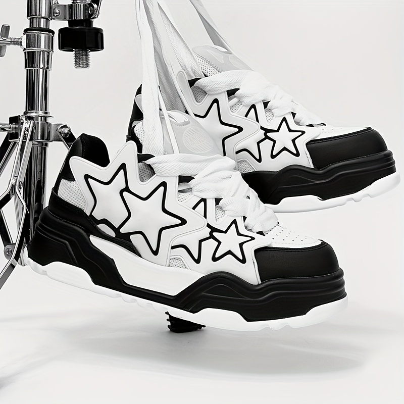 Men'S Star Platform Sneakers | Height Increasing, Unique Design, Versatile Trendy Casual Skate Shoes, Anti-Slip Durable Cushioned Dad Shoes, Instagram Viral Fashion, Upper, Rubber Sole, Lace Closure, All-Season