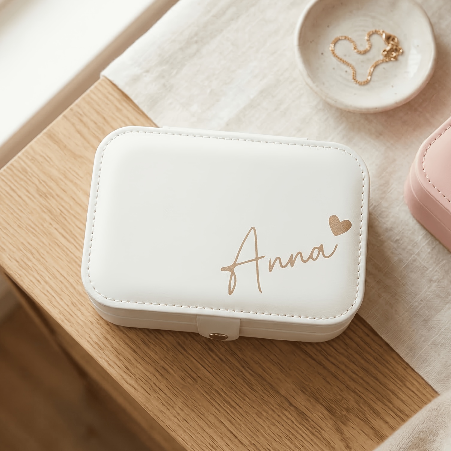 TEMU 1 Personalized Custom Name Jewelry Box With Multiple Functions, Suitable For Use At Home, In The Bedroom, On , And While Traveling; A Secure