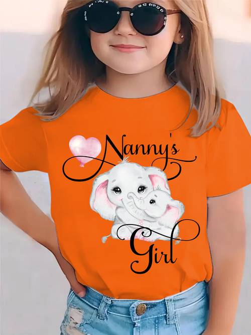 summer fashion girls short sleeve t shirt girl lettering with two embracing watercolor style elephant cartoon and versatile top ny dx9503