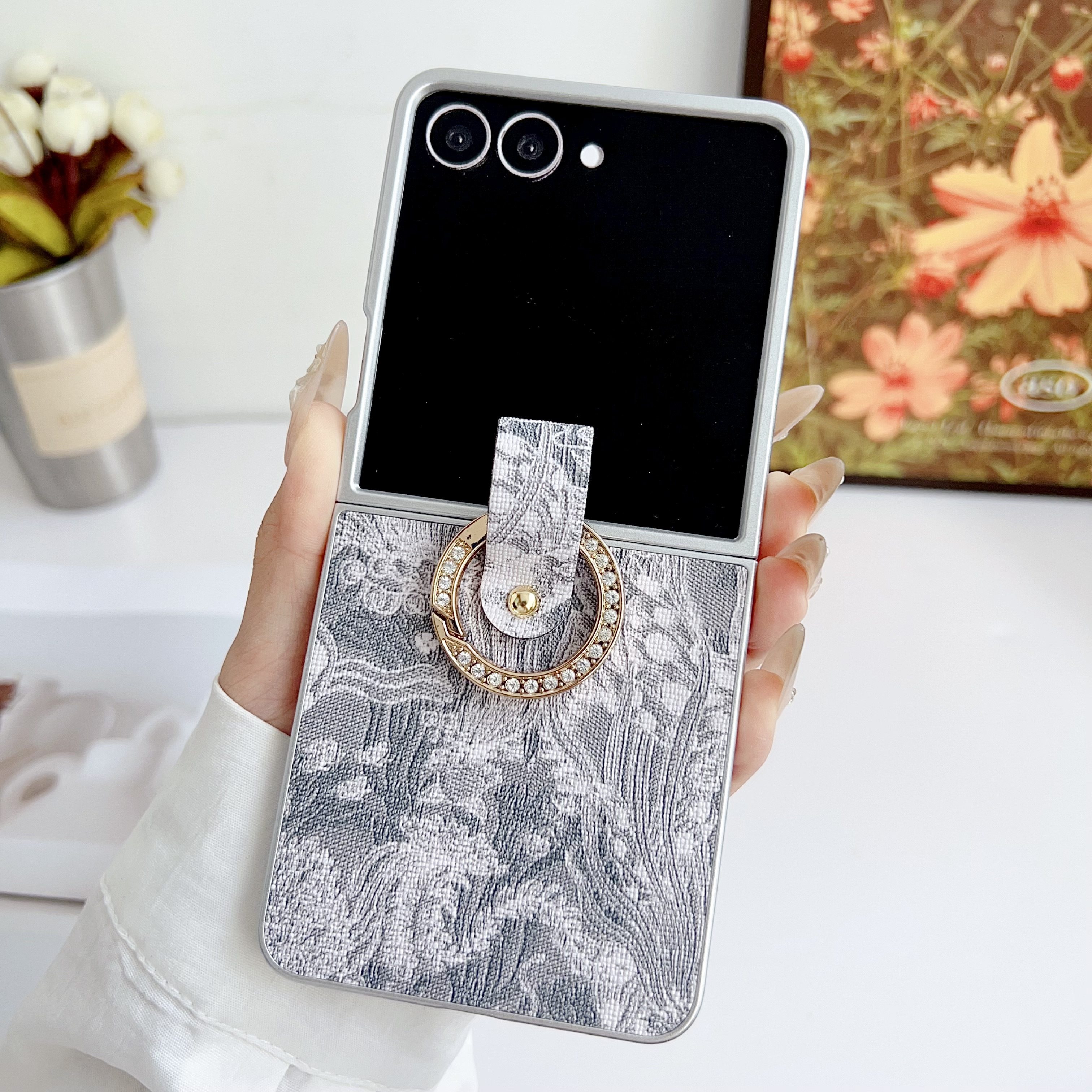TEMU Exquisite Five-color Chinese Style With Phoenix Feather Embroidery Pattern   Portable Ring Phone Case Suitable For , Full Protective Cover