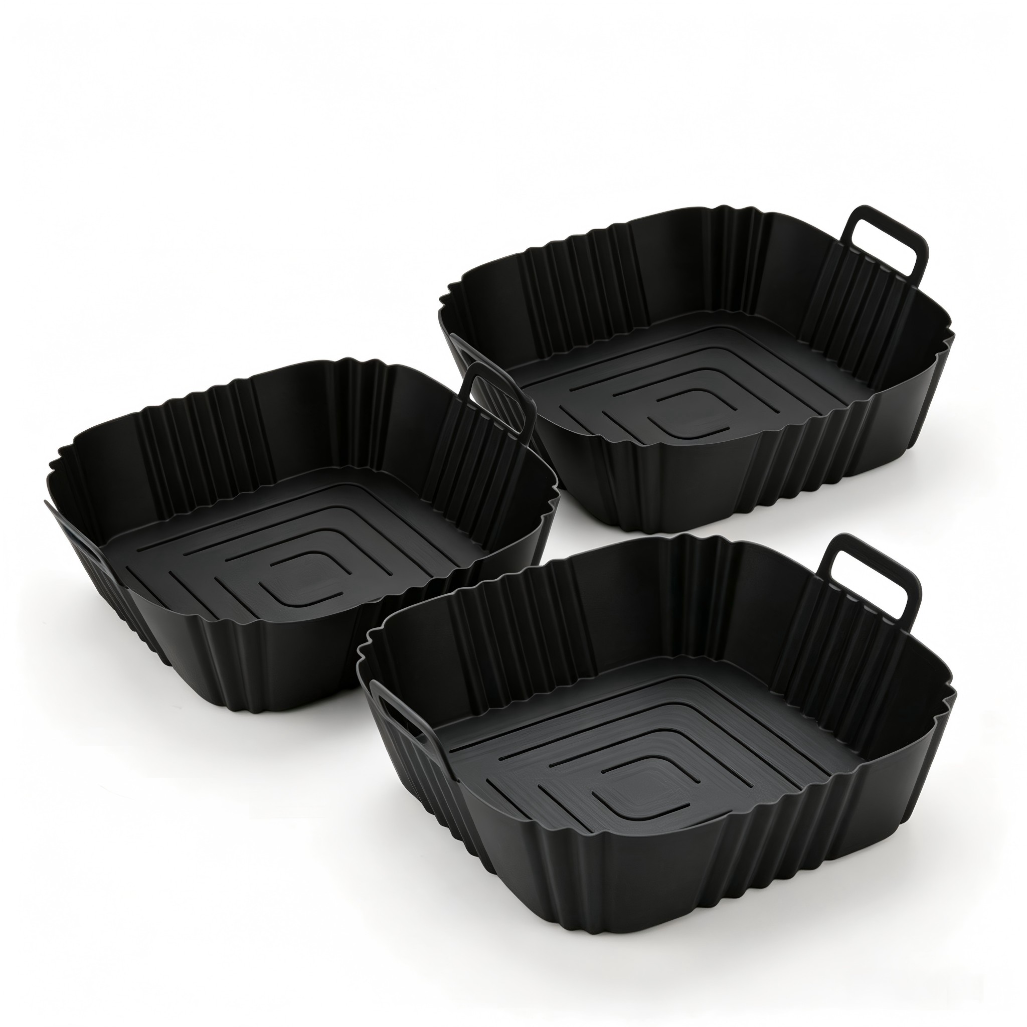 TEMU 3pcs Air Fryer Silicone Basket Set, Xhsgx Silicone Air Fryer Baking Tray Set, Pizza And Chicken Air Fryer Silicone Baskets, Reusable Air Fryer