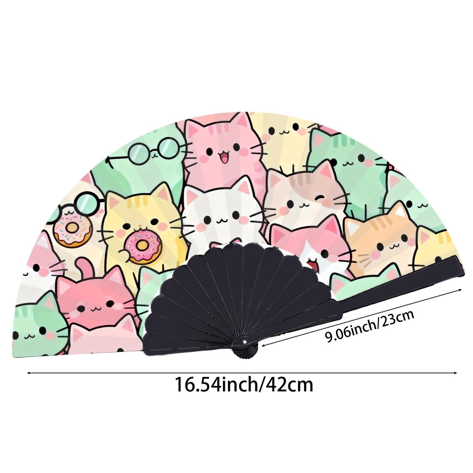 TEMU 1pc Kawaii Pastel Cat Handheld Fan - Suitable For &, Pastel Cat Print Decorative Cooling Fan For Parties, Gifts,, For, For Family, Graduation,