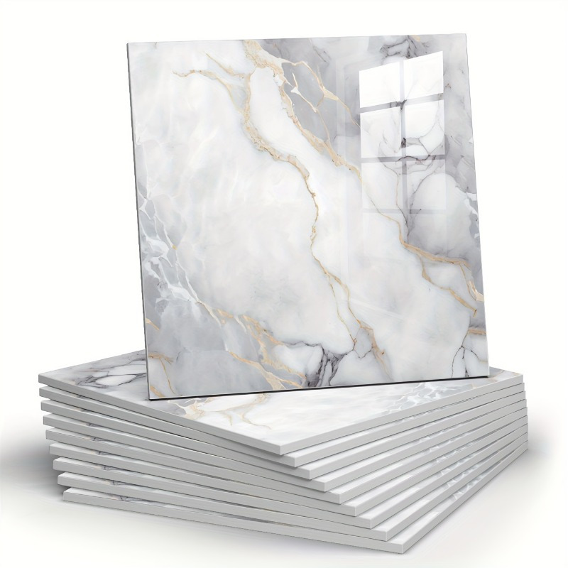 

10pcs Marble Waterproof Shower Wall Panels, Backsplash Tile, Pvc Wall Panels For Bathroom, Kitchen, And Living Room - 11.8"x11.8" Shower Tiles