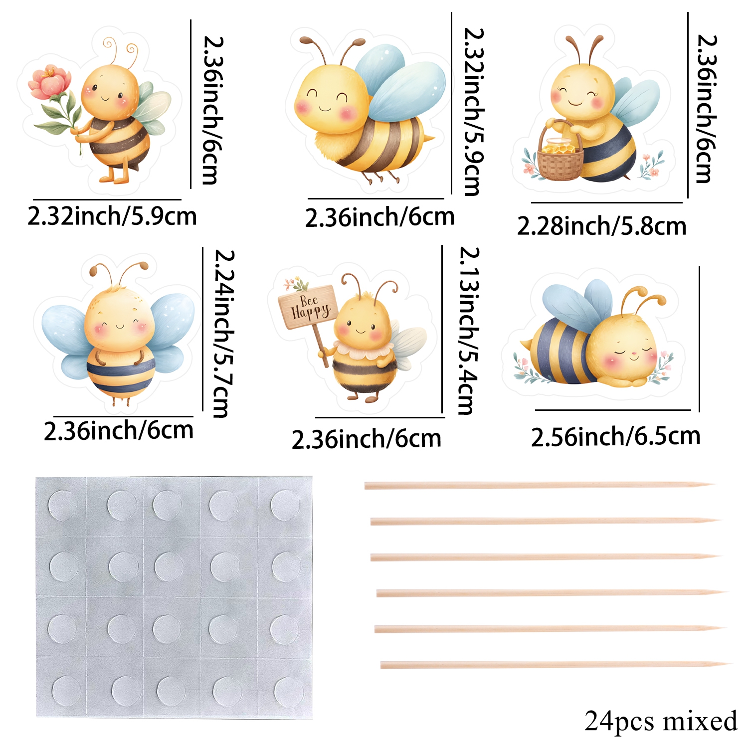 Image of 24pcs Honey Bee Cupcake Topper Watercolor Cartoon Bee Cake Toppers For Day Birthday Party Diy Cupcake Decorations Supplies,halloween, Christmas